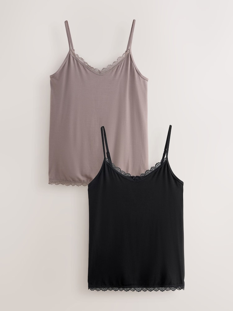 Negru/Maro - Modal Rich 2 Pack Vests - Imaginea 1 din 9 Negru/Maro - Modal Rich 2 Pack Vests - Imaginea 1 din 9