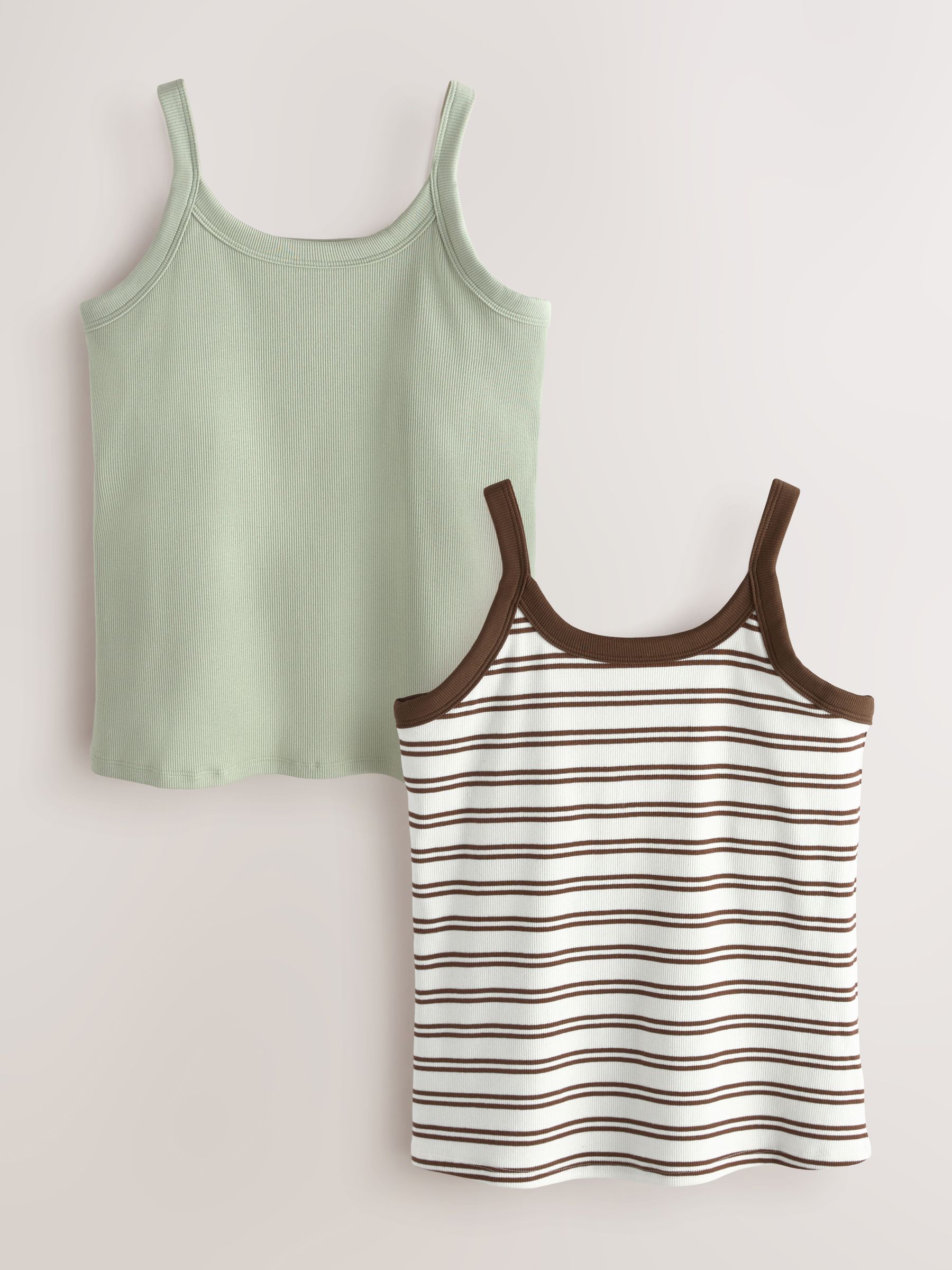 Buy Khaki/Brown/White Stripe Hidden Support Bra Top Vests 2 Pack