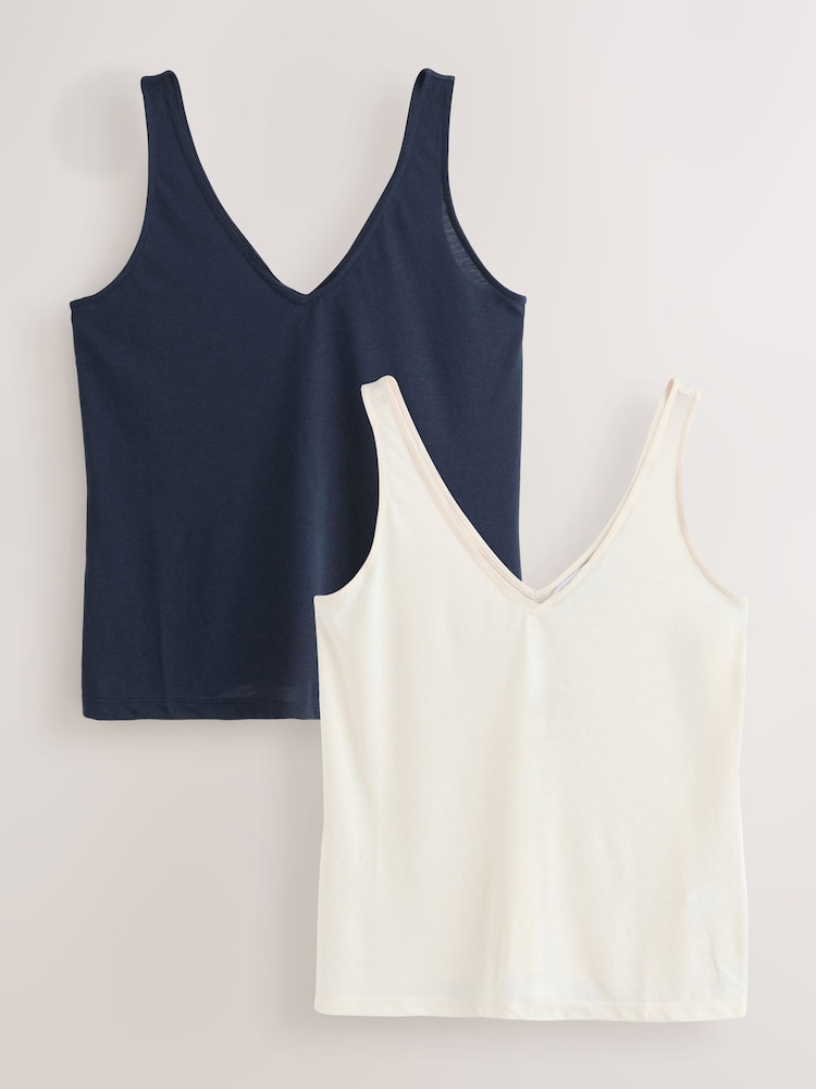 Cream/Navy Lightweight Vests 2 Pack With Linen - Image 1 of 5