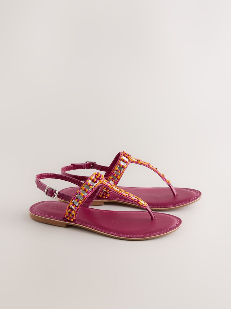 Pink Leather Forever Comfort® Toe Thong Embellished Sandals - Image 2 of 5