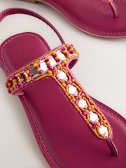 Pink Leather Forever Comfort® Toe Thong Embellished Sandals - Image 4 of 5