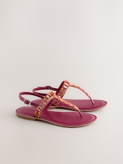 Pink Leather Forever Comfort® Toe Thong Embellished Sandals - Image 6 of 9