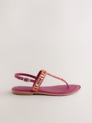 Pink Leather Forever Comfort® Toe Thong Embellished Sandals - Image 7 of 9
