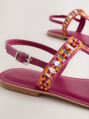 Pink Leather Forever Comfort® Toe Thong Embellished Sandals - Image 9 of 9