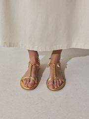 Gold Leather Forever Comfort® Charm Detail Sandals - Image 1 of 6