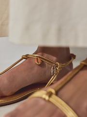 Gold Leather Forever Comfort® Charm Detail Sandals - Image 4 of 6