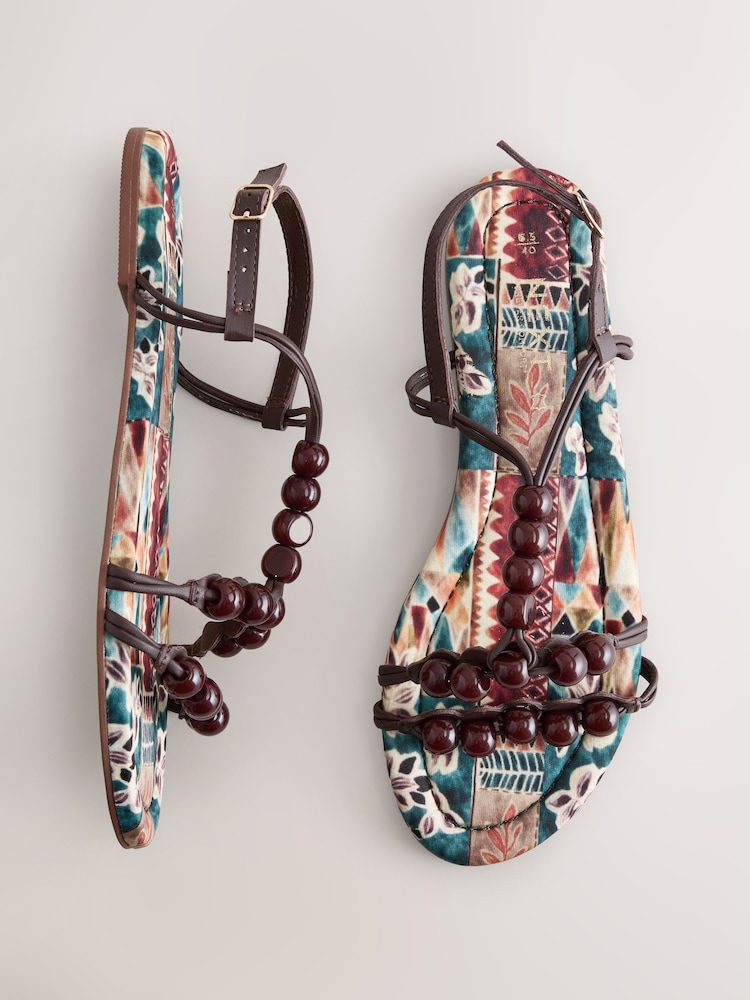 Brown Forever Comfort® Printed Beaded Sandals - Image 1 of 12