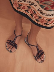Brown Forever Comfort® Printed Beaded Sandals - Image 2 of 12