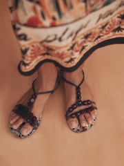 Brown Forever Comfort® Printed Beaded Sandals - Image 3 of 12