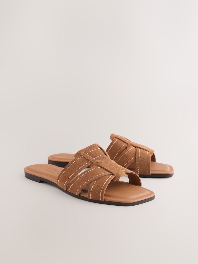 Tan Brown Suede Standard/Wide Fit Forever Comfort® Stitched Mule Sandals - Image 1 of 5