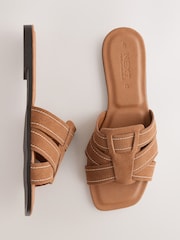 Tan Brown Suede Standard/Wide Fit Forever Comfort® Stitched Mule Sandals - Image 3 of 5