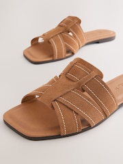 Tan Brown Suede Standard/Wide Fit Forever Comfort® Stitched Mule Sandals - Image 5 of 5