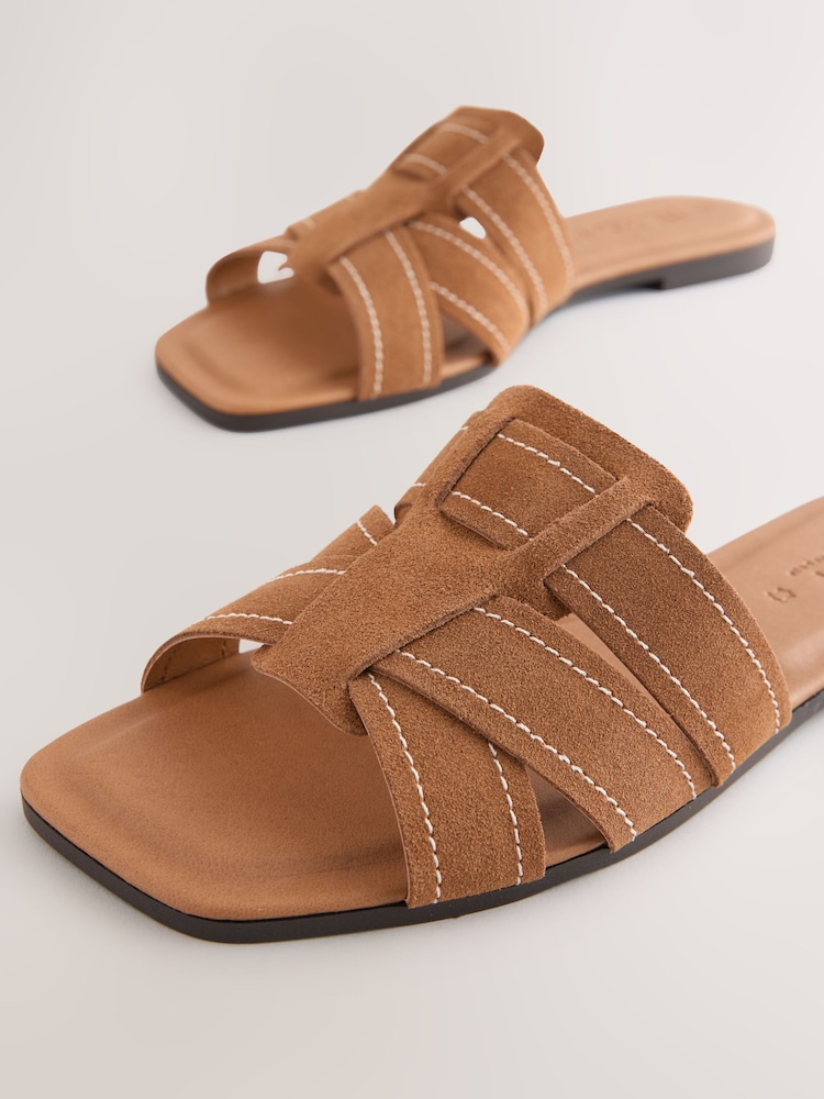 Tan Brown Suede Standard/Wide Fit Forever Comfort® Stitched Mule Sandals - Image 5 of 5