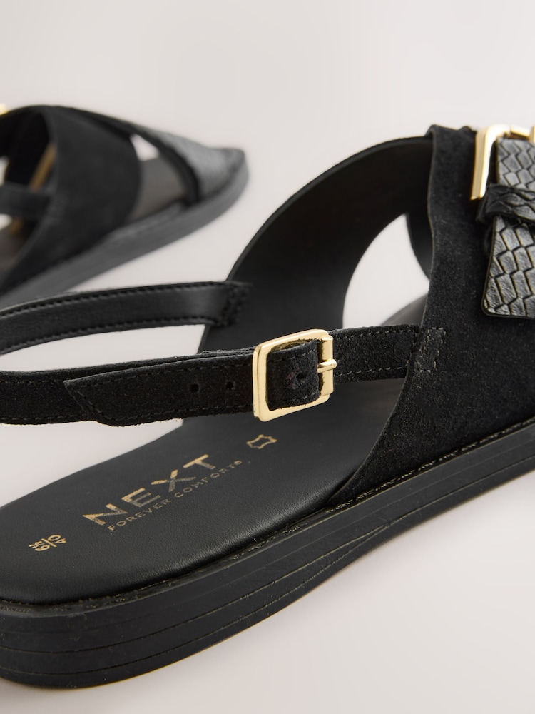Black Suede Standard/Wide Fit Forever Comfort® Buckle Detail Sling Back Sandals - Image 6 of 6