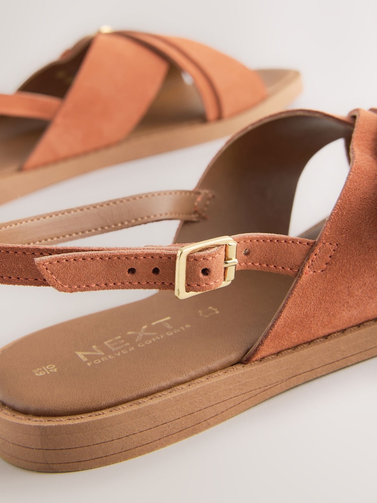 Rust Orange Suede Standard/Wide Fit Forever Comfort® Buckle Detail Sling Back Sandals - Image 8 of 8