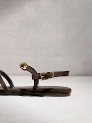 Chocolate Brown Suede N. Premium Hardware Toe Loop Sandals - Image 10 of 11