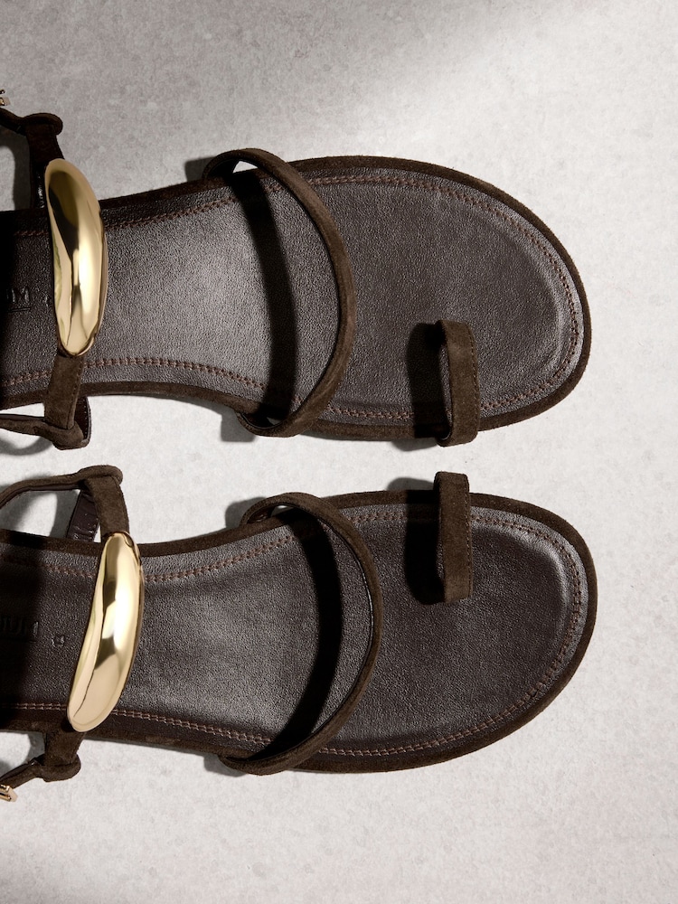 Chocolate Brown Suede N. Premium Hardware Toe Loop Sandals - Image 11 of 11