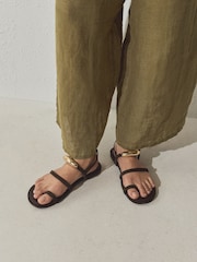 Chocolate Brown Suede N. Premium Hardware Toe Loop Sandals - Image 2 of 11