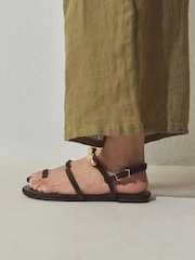 Chocolate Brown Suede N. Premium Hardware Toe Loop Sandals - Image 5 of 11
