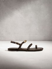 Chocolate Brown Suede N. Premium Hardware Toe Loop Sandals - Image 6 of 11