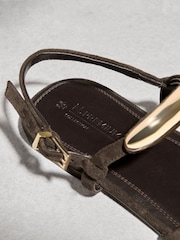 Chocolate Brown Suede N. Premium Hardware Toe Loop Sandals - Image 9 of 11