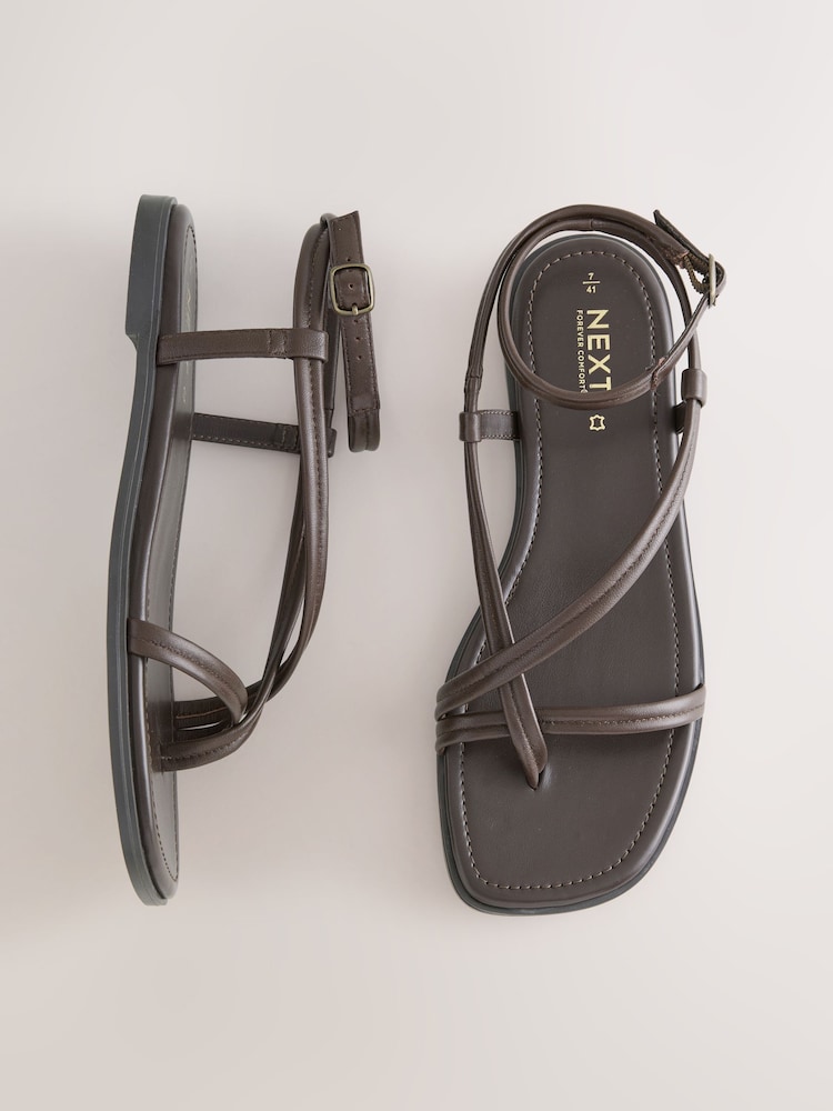 Chocolate Brown Leather Forever Comfort® Cross Strappy Sandals - Image 1 of 9