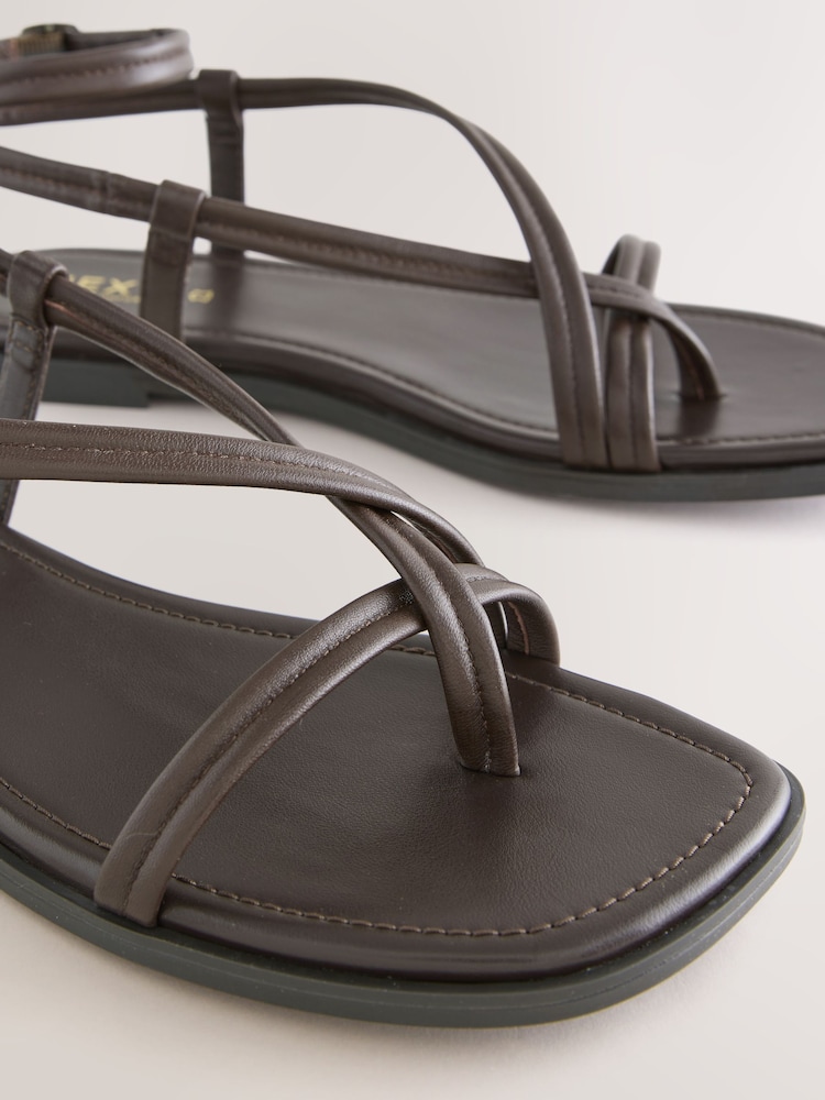 Chocolate Brown Leather Forever Comfort® Cross Strappy Sandals - Image 9 of 9