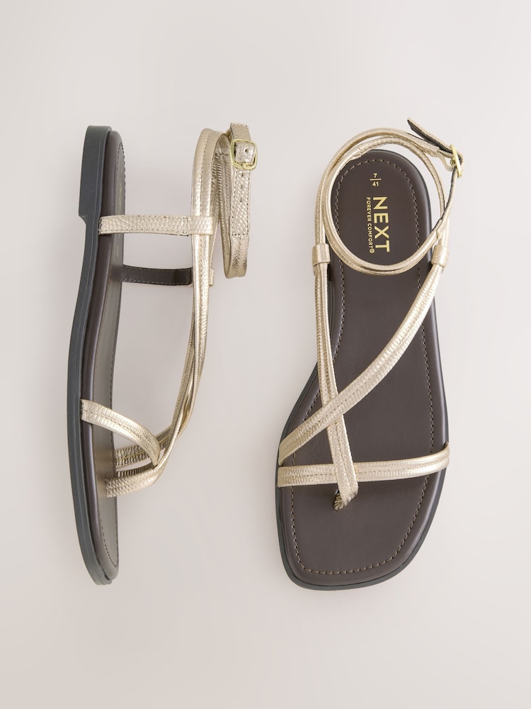 Metallic Leather Forever Comfort® Cross Strappy Sandals - Image 1 of 9