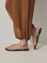 Metallic Leather Forever Comfort® Cross Strappy Sandals - Image 5 of 9