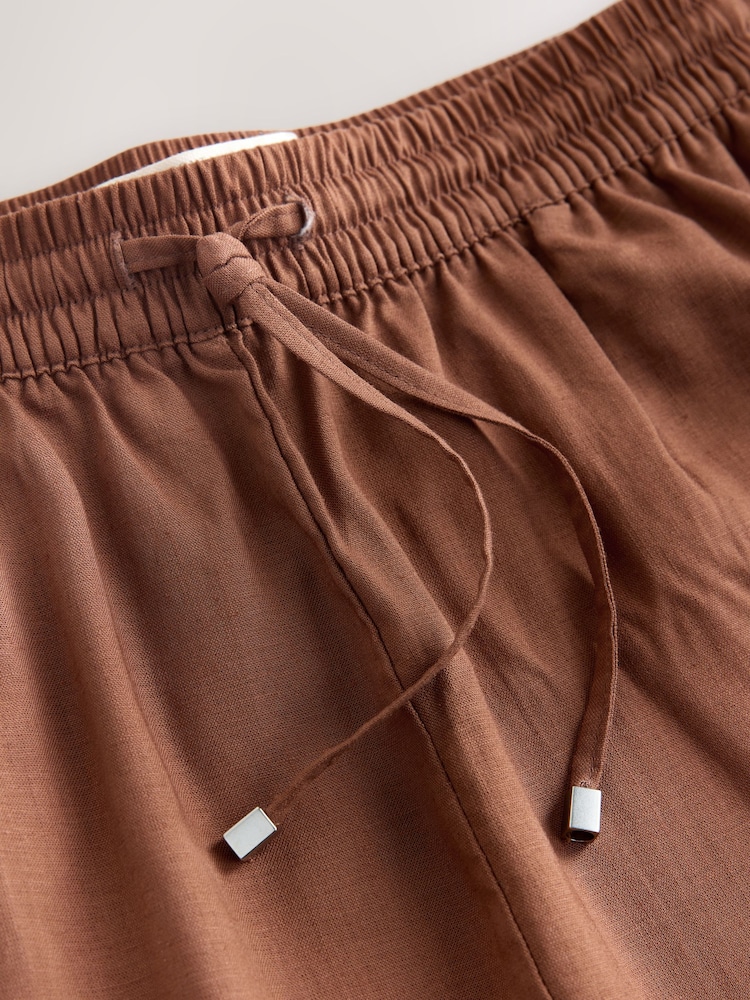 Camel Pull On Broderie Wide Leg Trousers with Linen - Image 2 of 3