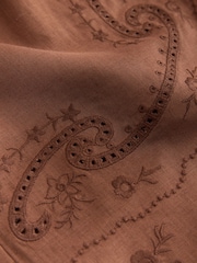 Camel Pull On Broderie Wide Leg Trousers with Linen - Image 3 of 3