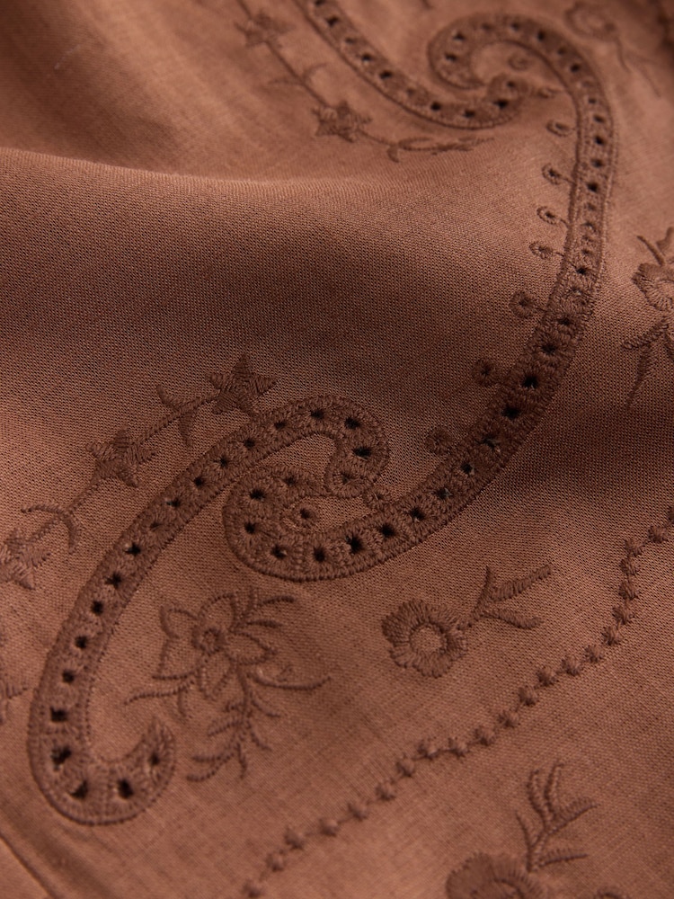 Camel Pull On Broderie Wide Leg Trousers with Linen - Image 3 of 3