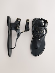 Black Leather Gladiator Toe Thong Sandals - Image 1 of 4