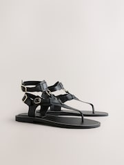 Black Leather Gladiator Toe Thong Sandals - Image 2 of 4