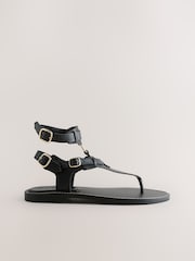 Black Leather Gladiator Toe Thong Sandals - Image 3 of 4