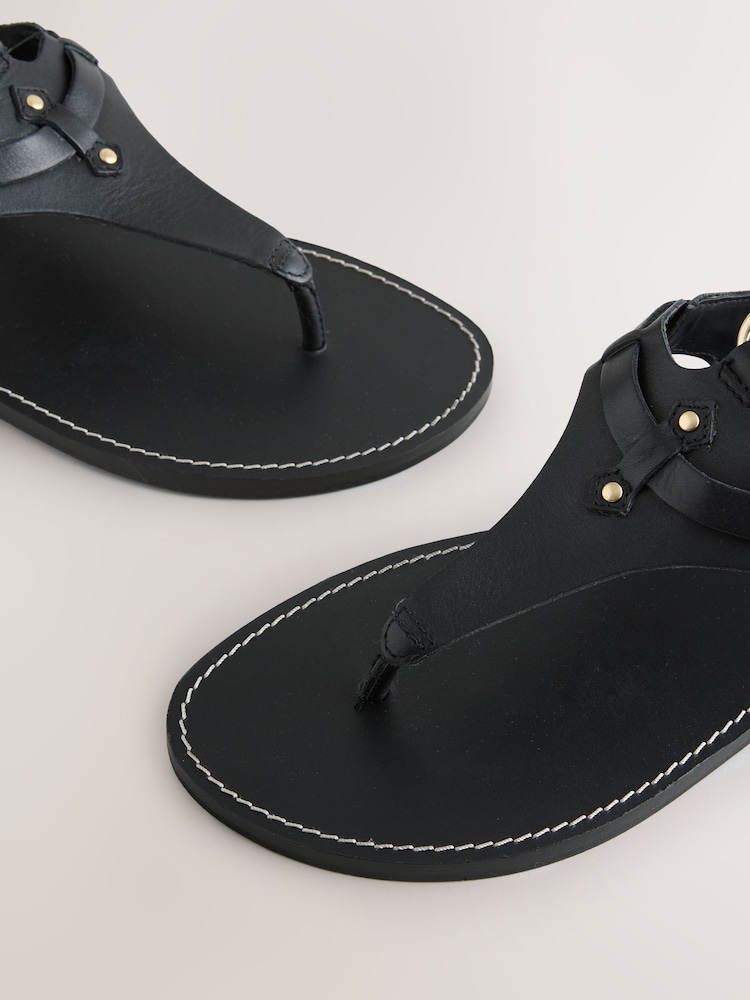 Black Leather Gladiator Toe Thong Sandals - Image 9 of 9