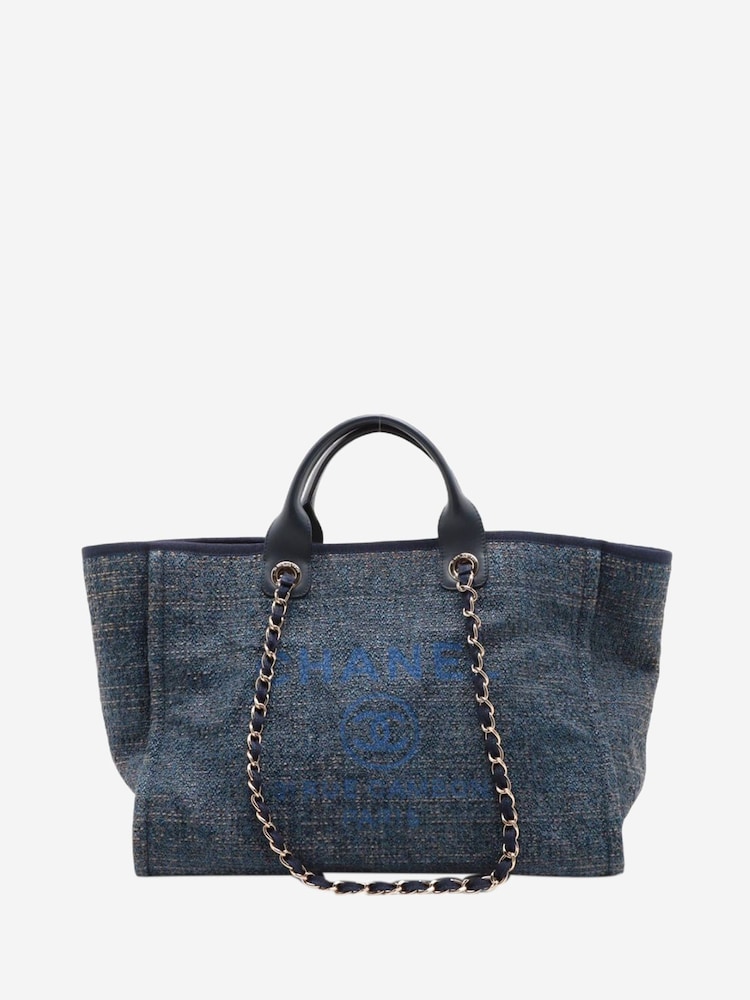 Sign of the Times Navy Blue 2019 Deauville Gm Raffia And Leather Tote Bag - Image 2 of 10
