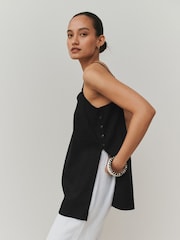 Black Longline Cami Top with Linen - Image 1 of 7
