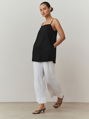 Black Longline Cami Top with Linen - Image 2 of 7