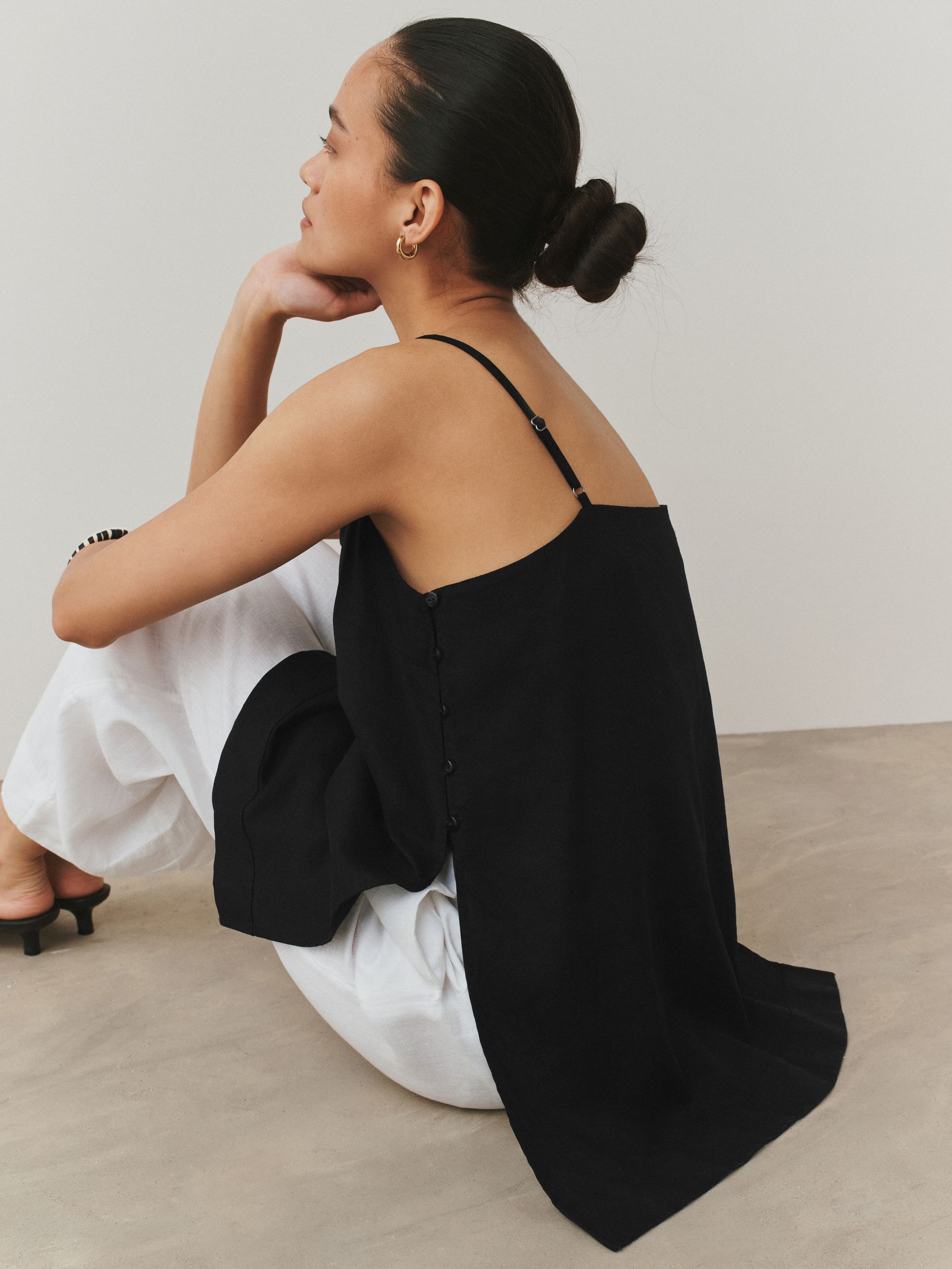 Buy Black Longline Cami Top with Linen from Next USA Buy Black Longline Cami Top with Linen from Next USA