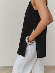 Black Longline Cami Top with Linen - Image 4 of 7