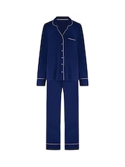 Pour Moi Blue Bamboo Jersey Button Through Revere Collar Pyjamas Set - Image 3 of 4