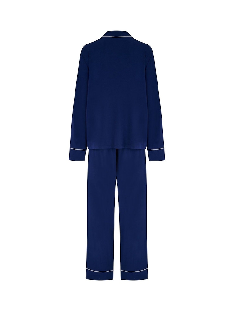 Pour Moi Blue Bamboo Jersey Button Through Revere Collar Pyjamas Set - Image 4 of 4 Pour Moi Blue Bamboo Jersey Button Through Revere Collar Pyjamas Set - Image 4 of 4