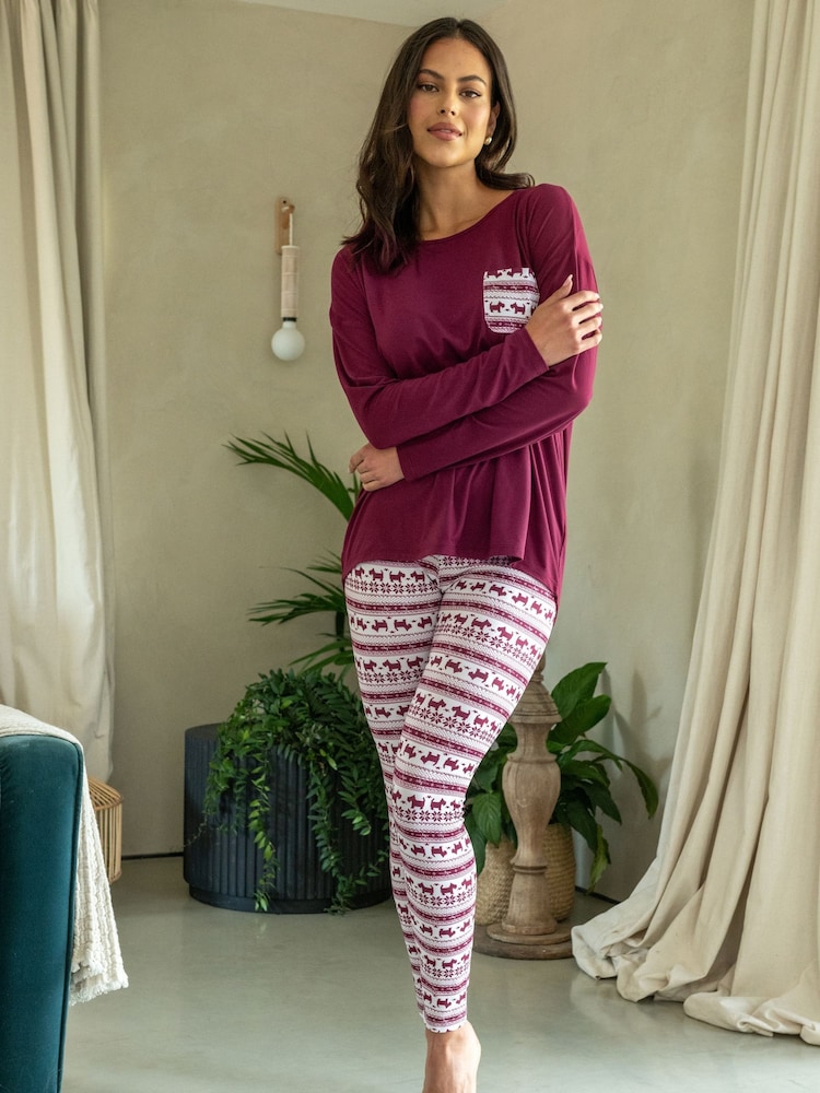Pour Moi Red Soft Touch Jersey Legging Pyjamas Set - Image 1 of 4 Pour Moi Red Soft Touch Jersey Legging Pyjamas Set - Image 1 of 4