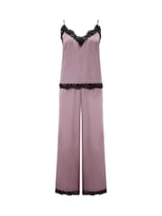 Pour Moi Purple Dusk Satin and Lace Cami and Trousers Pyjama Set - Image 3 of 4