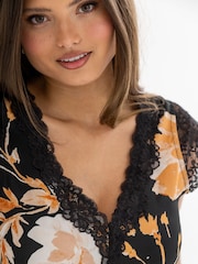 Pour Moi Black Dusk Printed Satin Lace Capped Sleeve Chemise - Image 2 of 4