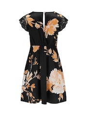 Pour Moi Black Dusk Printed Satin Lace Capped Sleeve Chemise - Image 4 of 4