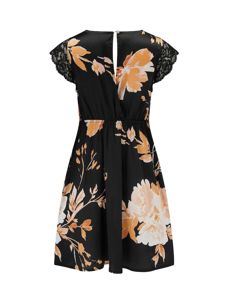 Pour Moi Black Dusk Printed Satin Lace Capped Sleeve Chemise - Image 4 of 4