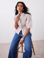 Mint Velvet Natural Puff Sleeve Smock Shirt - Image 1 of 8