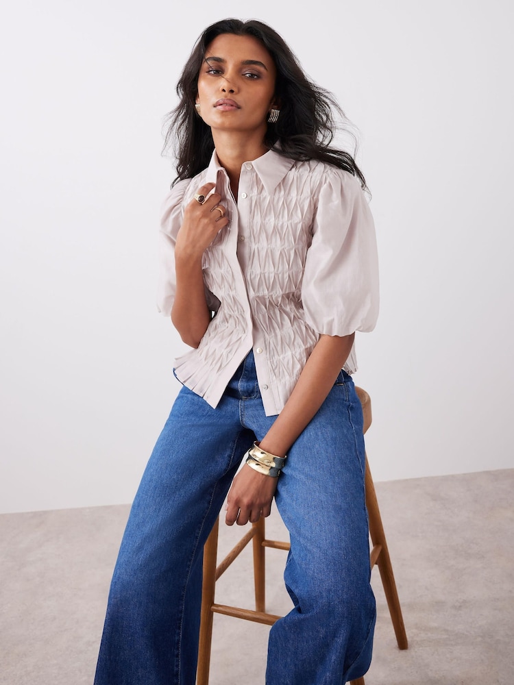Mint Velvet Natural Puff Sleeve Smock Shirt - Image 1 of 8